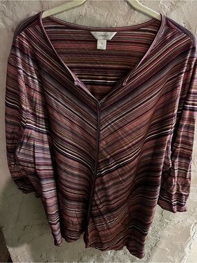 CJ Banks Multicolor Striped V-Neck Tunic - Predominantly Purple